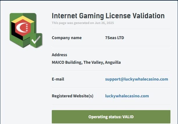 Lucky Whale Casino licence