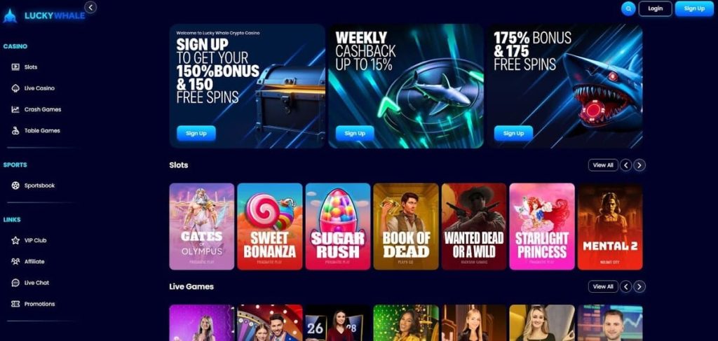 Lucky Whale Casino page accueil